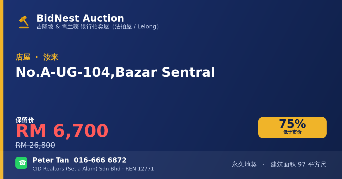 店屋 · No. A-UG-104, Bazar Sentral