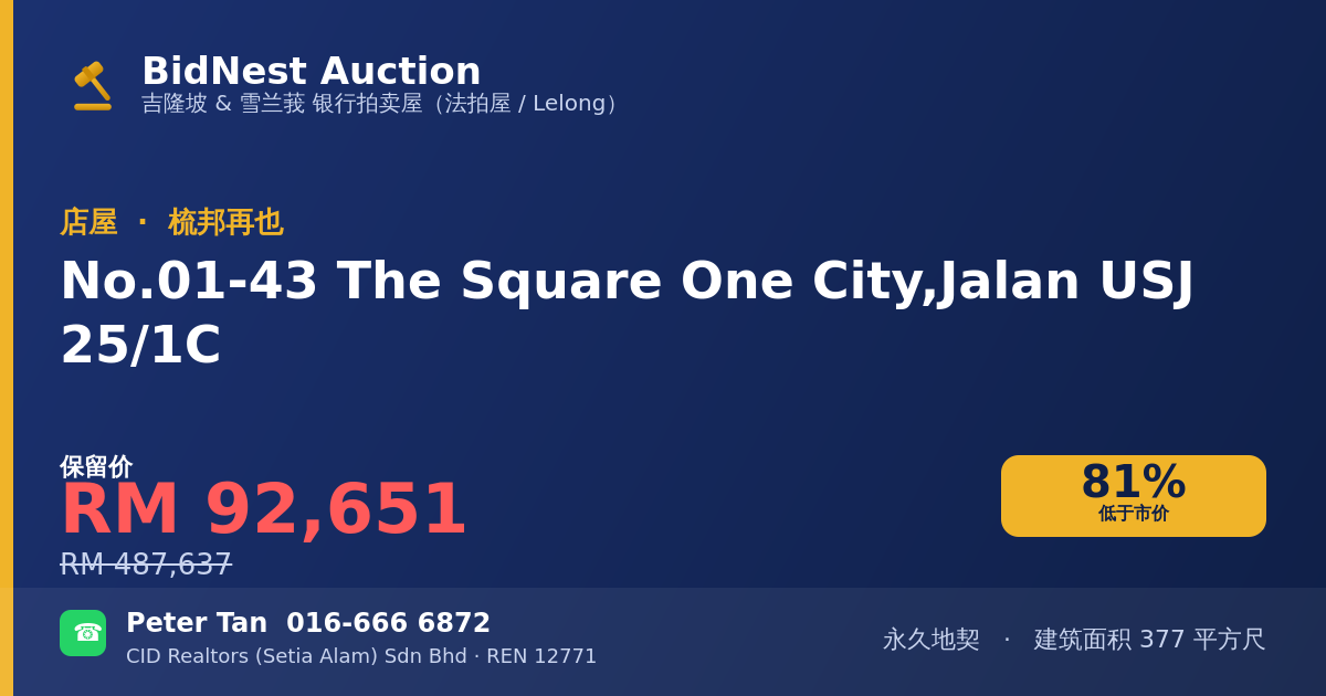 店屋 · No. 01-43 The Square One City, Jalan USJ 25/1C