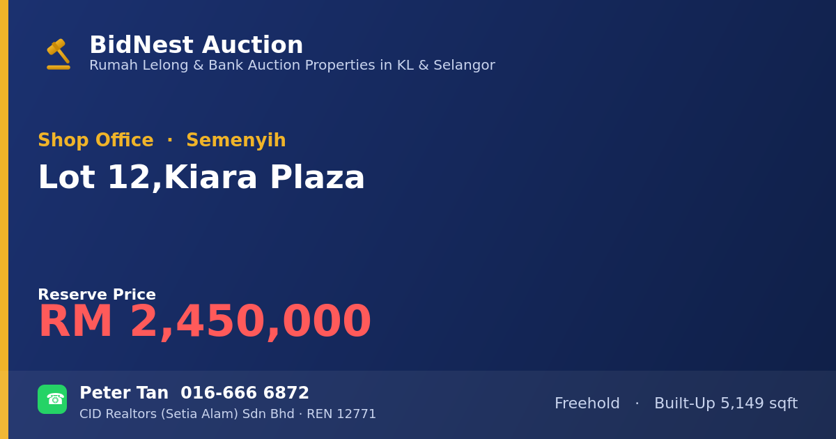 Shop Office · Lot 12, Kiara Plaza