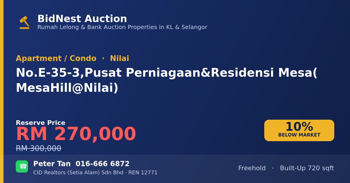 Apartment / Condo · No. E-35-3, Pusat Perniagaan & Residensi Mesa (MesaHill @ Nilai)
