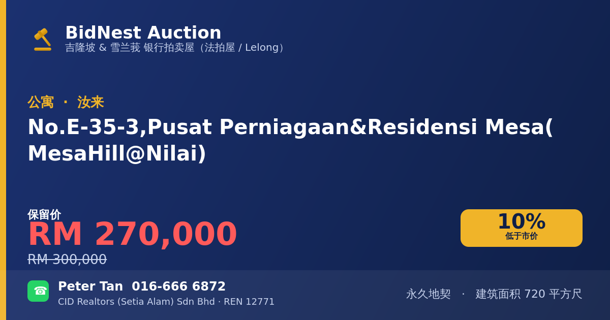 公寓 · No. E-35-3, Pusat Perniagaan & Residensi Mesa (MesaHill @ Nilai)