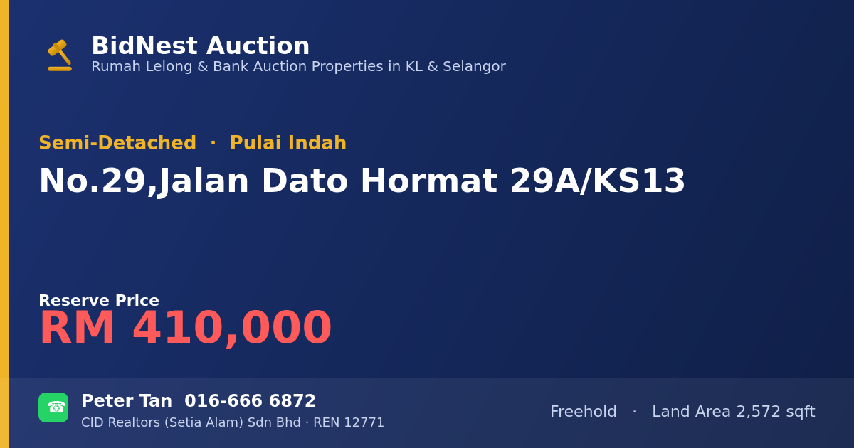 Semi-Detached · No. 29, Jalan Dato Hormat 29A/KS13