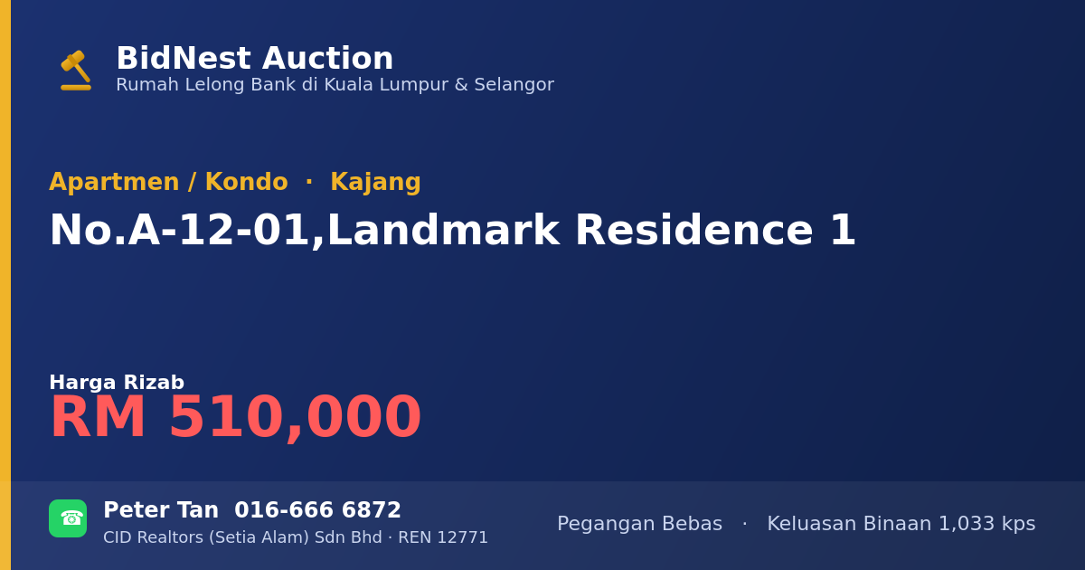 Apartmen / Kondo · No. A-12-01, Landmark Residence 1