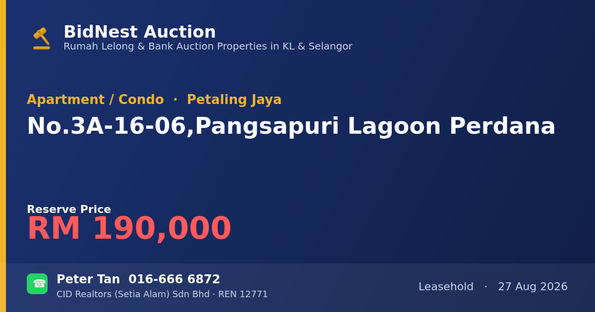 Apartment / Condo · No. 3A-16-06, Pangsapuri Lagoon Perdana
