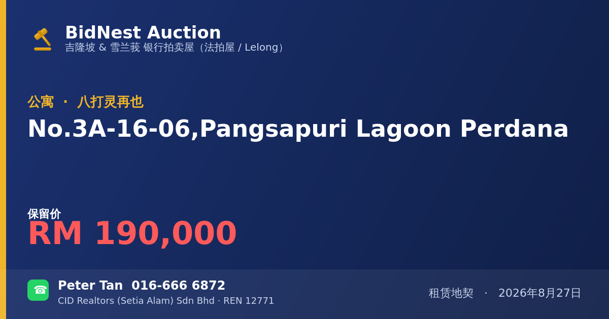 公寓 · No. 3A-16-06, Pangsapuri Lagoon Perdana