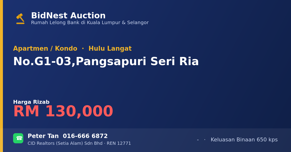 Apartmen / Kondo · No. G1-03, Pangsapuri Seri Ria