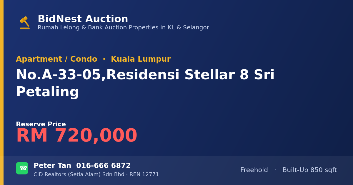 Apartment / Condo · No. A-33-05, Residensi Stellar 8 Sri Petaling