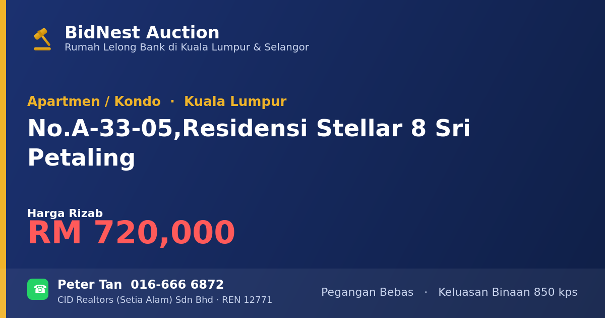 Apartmen / Kondo · No. A-33-05, Residensi Stellar 8 Sri Petaling