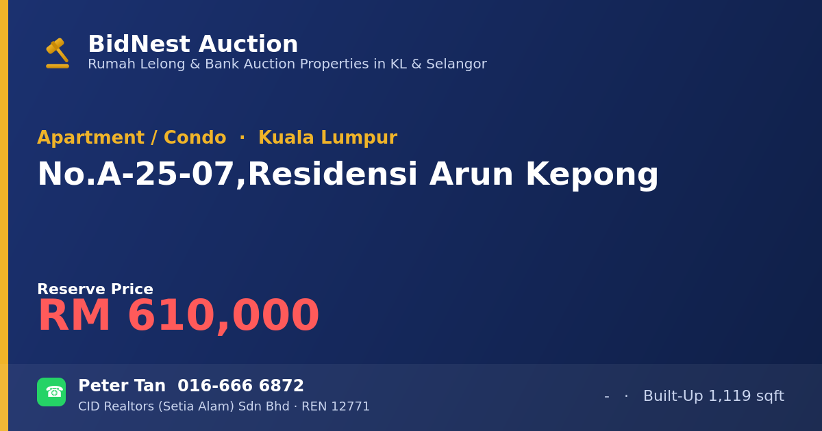 Apartment / Condo · No. A-25-07, Residensi Arun Kepong