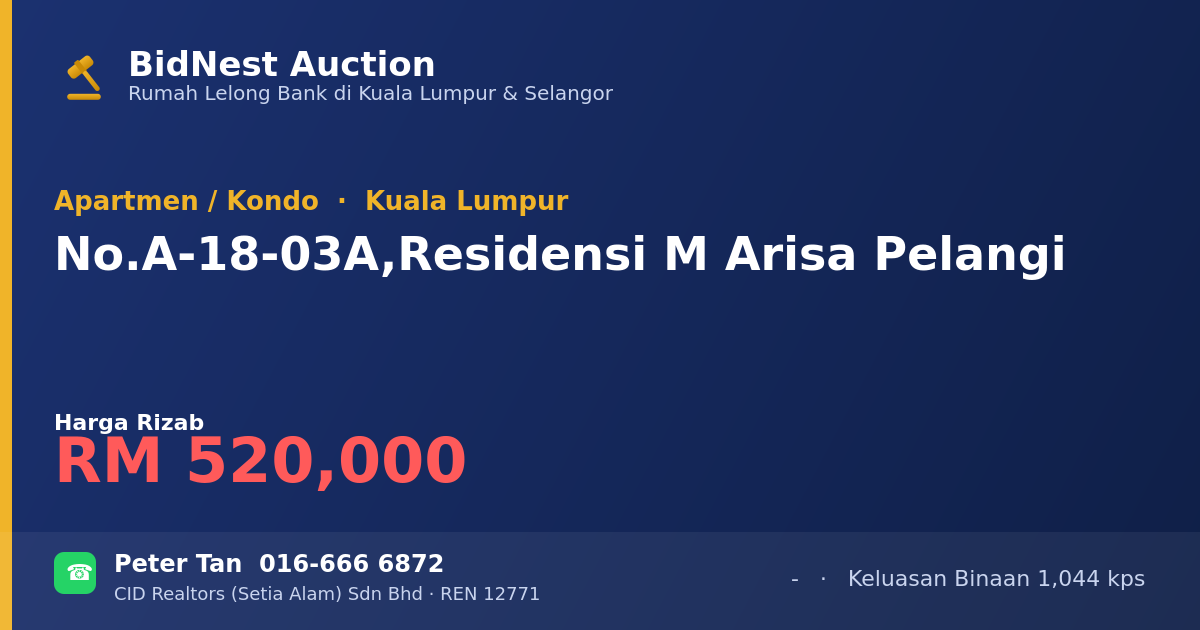 Apartmen / Kondo · No. A-18-03A, Residensi M Arisa Pelangi