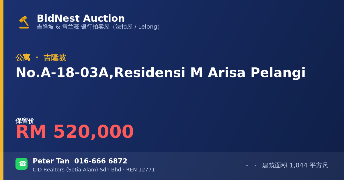 公寓 · No. A-18-03A, Residensi M Arisa Pelangi
