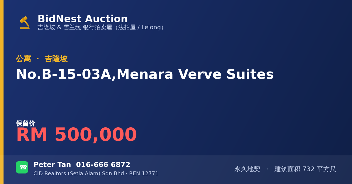 公寓 · No. B-15-03A, Menara Verve Suites