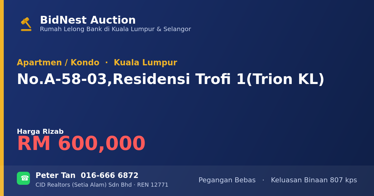 Apartmen / Kondo · No. A-58-03, Residensi Trofi 1 (Trion KL)