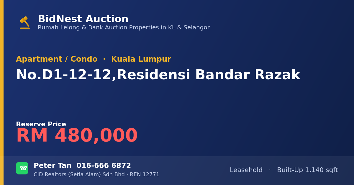 Apartment / Condo · No. D1-12-12, Residensi Bandar Razak