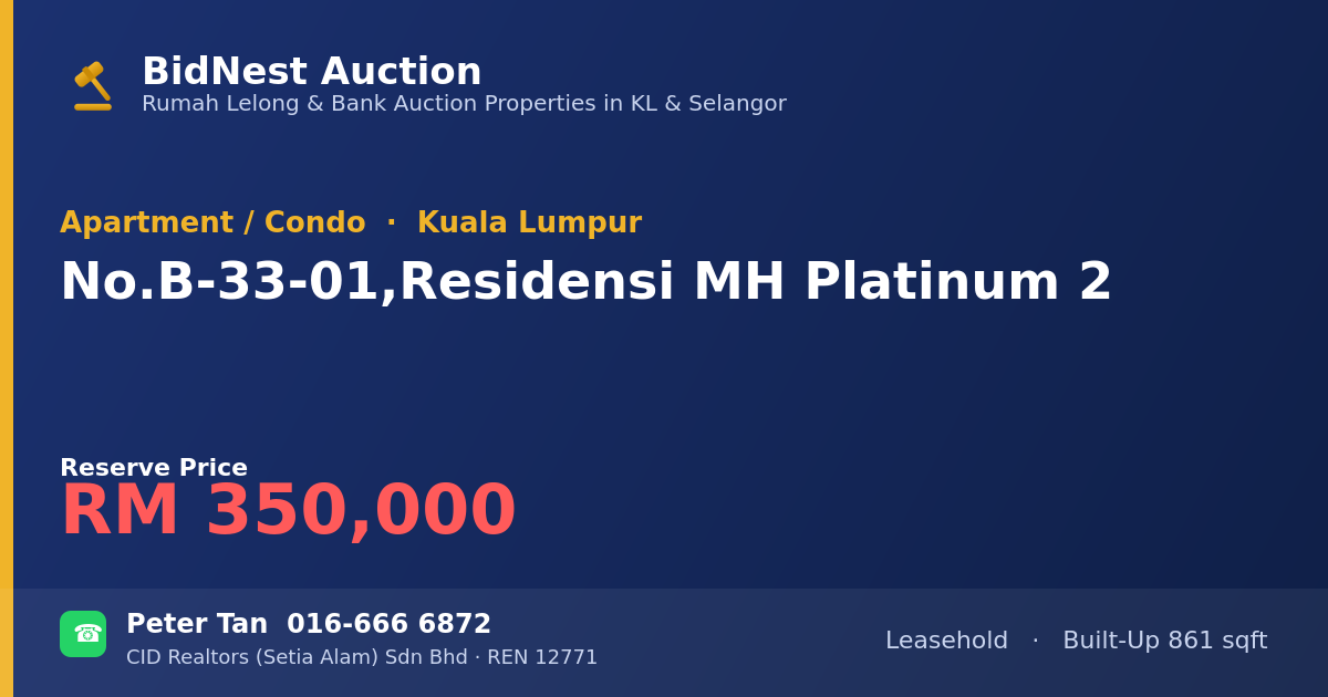 Apartment / Condo · No. B-33-01, Residensi MH Platinum 2
