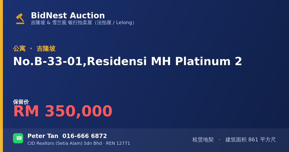 公寓 · No. B-33-01, Residensi MH Platinum 2