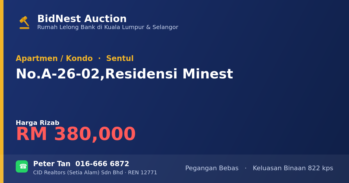 Apartmen / Kondo · No. A-26-02, Residensi Minest
