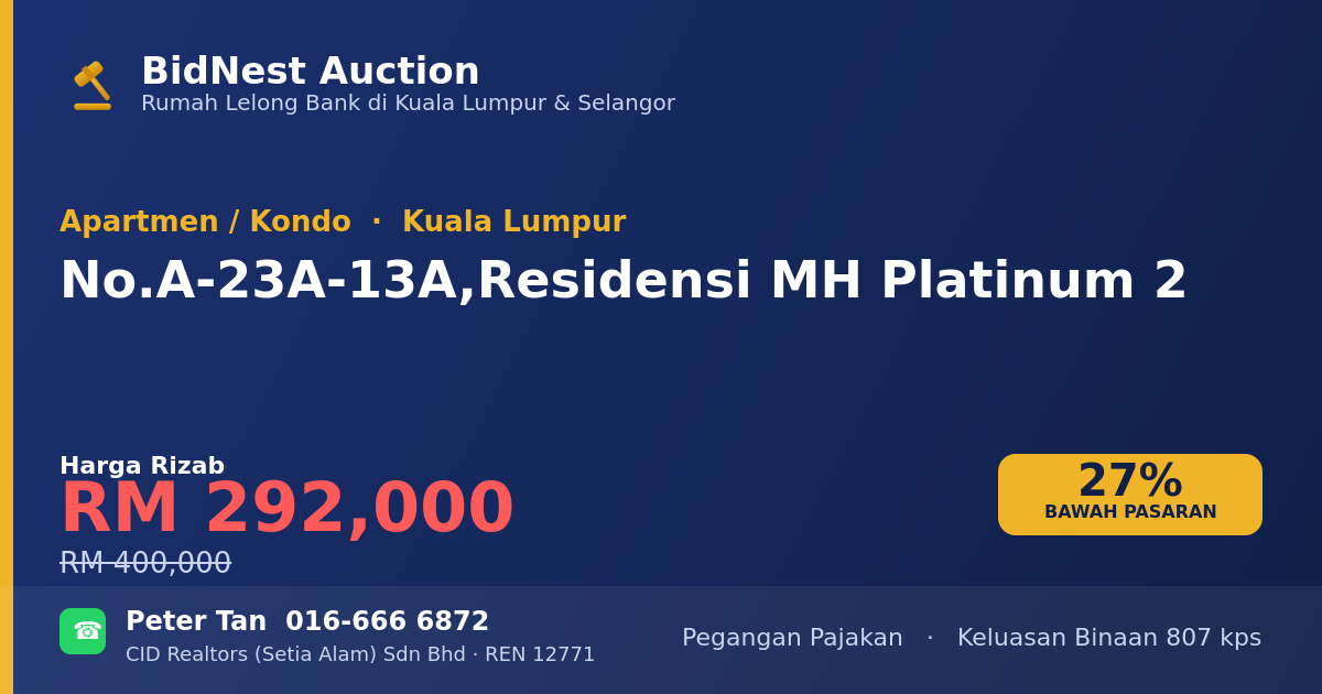 Apartmen / Kondo · No. A-23A-13A, Residensi MH Platinum 2