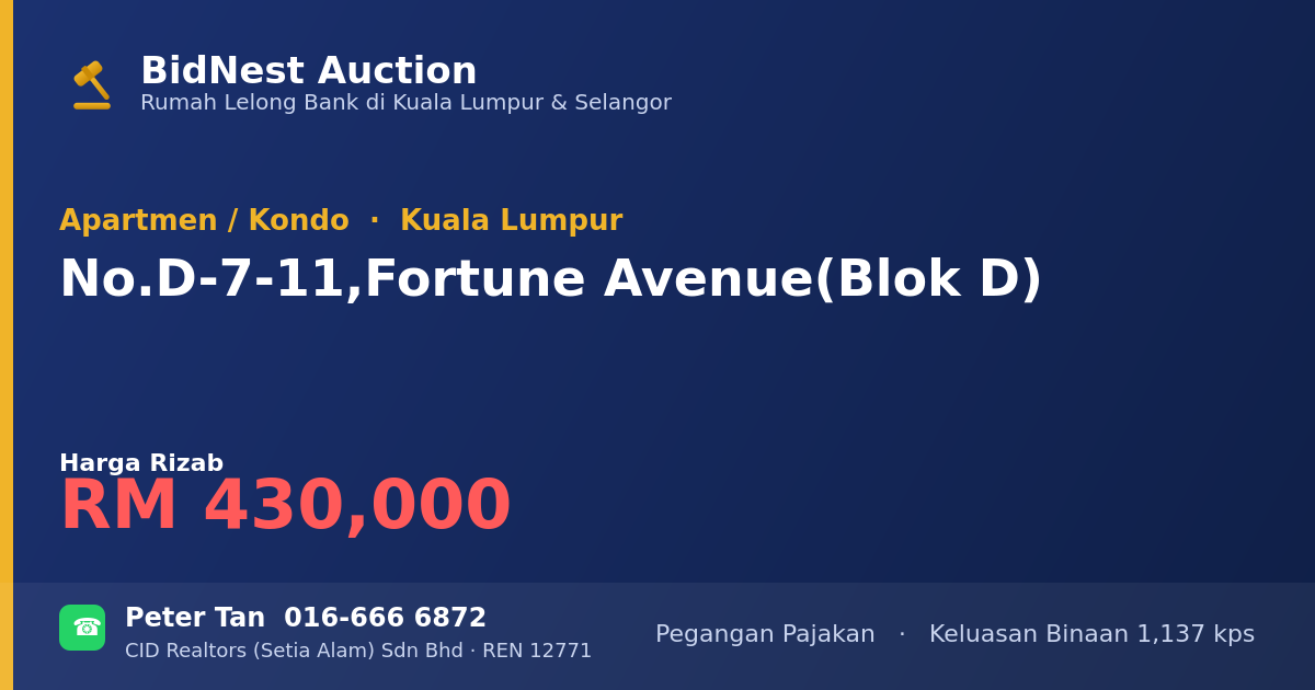 Apartmen / Kondo · No. D-7-11, Fortune Avenue (Blok D)