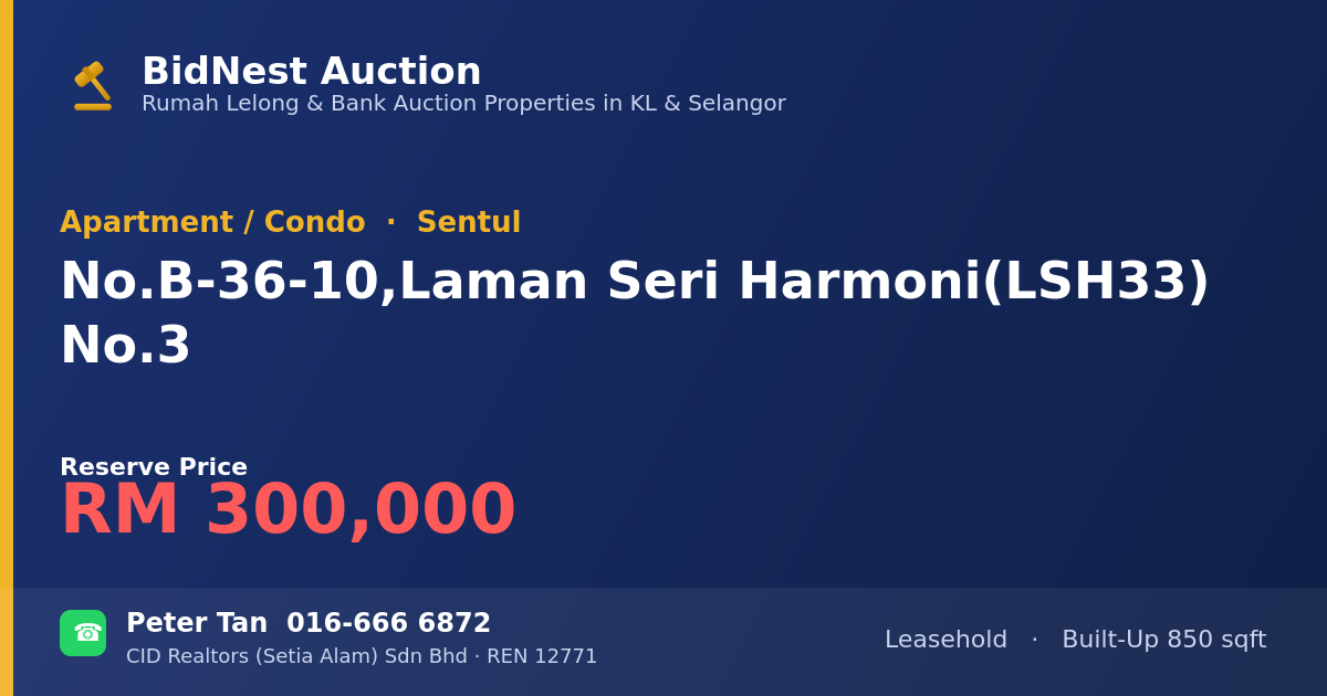 Apartment / Condo · No. B-36-10, Laman Seri Harmoni (LSH33) No. 3