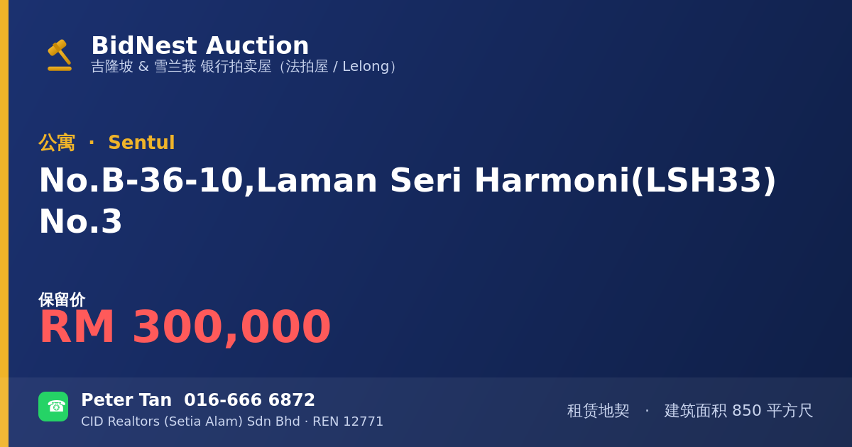 公寓 · No. B-36-10, Laman Seri Harmoni (LSH33) No. 3