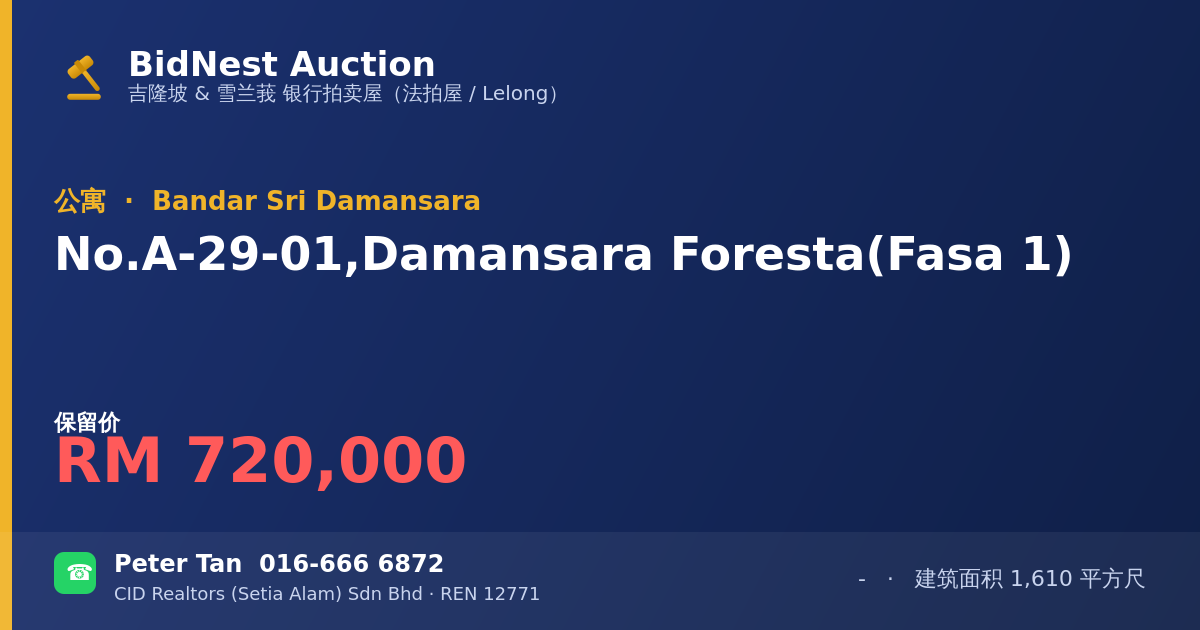 公寓 · No. A-29-01, Damansara Foresta (Fasa 1)