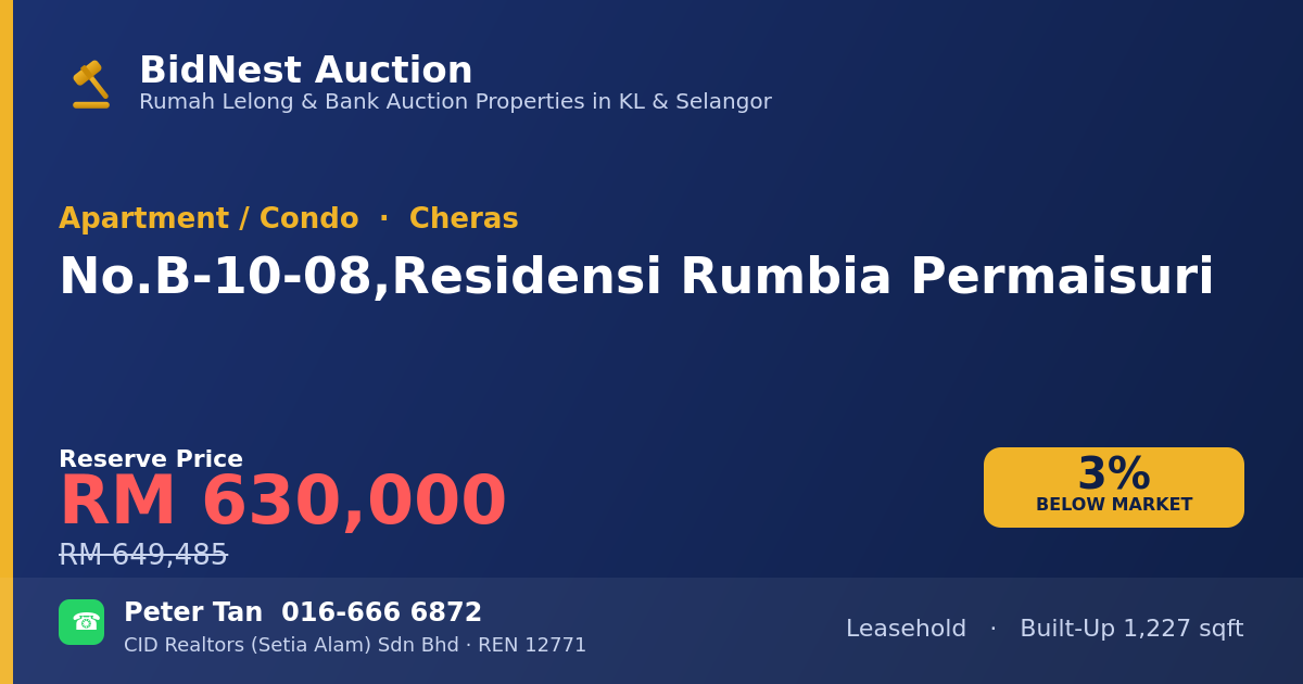 Apartment / Condo · No. B-10-08, Residensi Rumbia Permaisuri