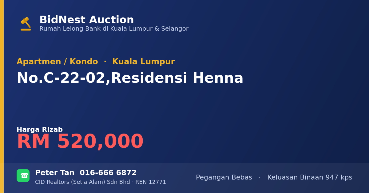 Apartmen / Kondo · No. C-22-02, Residensi Henna