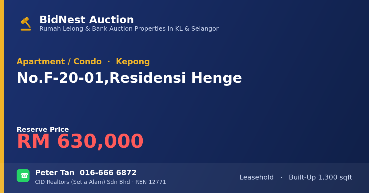 Apartment / Condo · No. F-20-01, Residensi Henge
