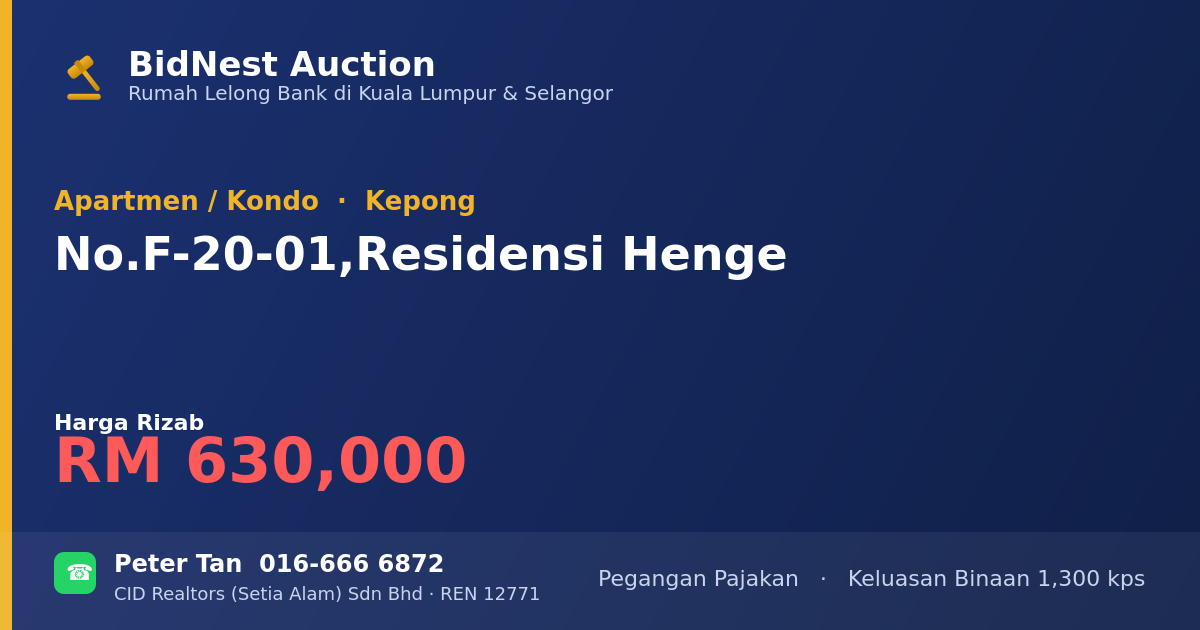 Apartmen / Kondo · No. F-20-01, Residensi Henge