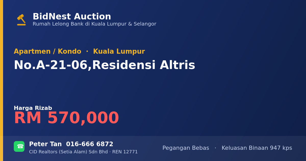 Apartmen / Kondo · No. A-21-06, Residensi Altris
