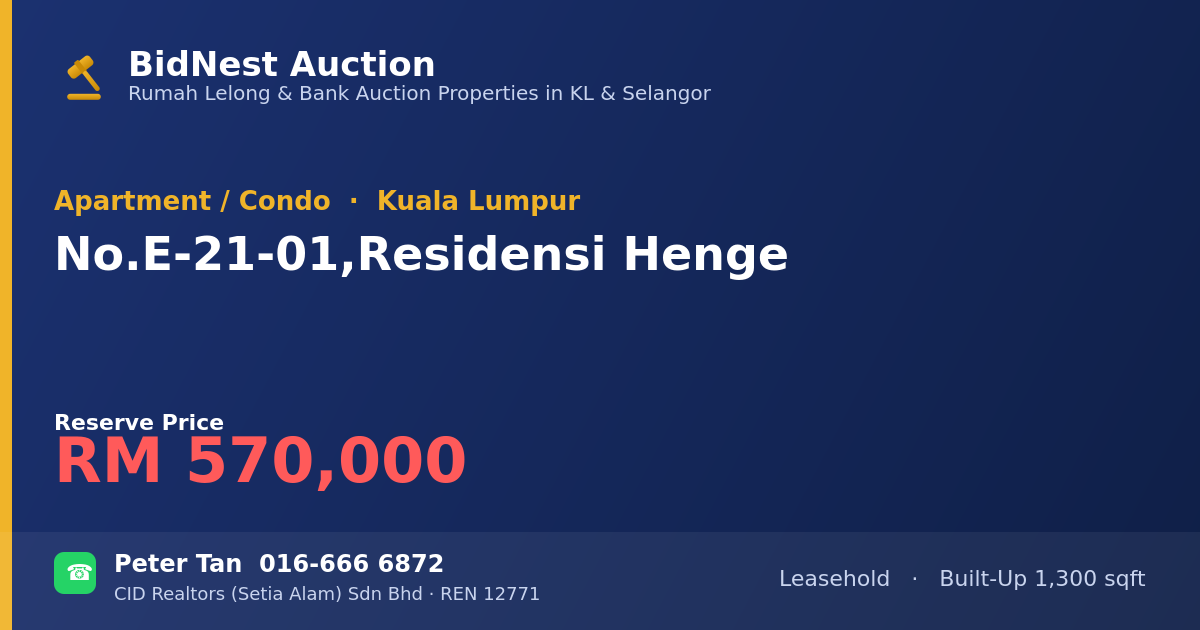 Apartment / Condo · No. E-21-01, Residensi Henge