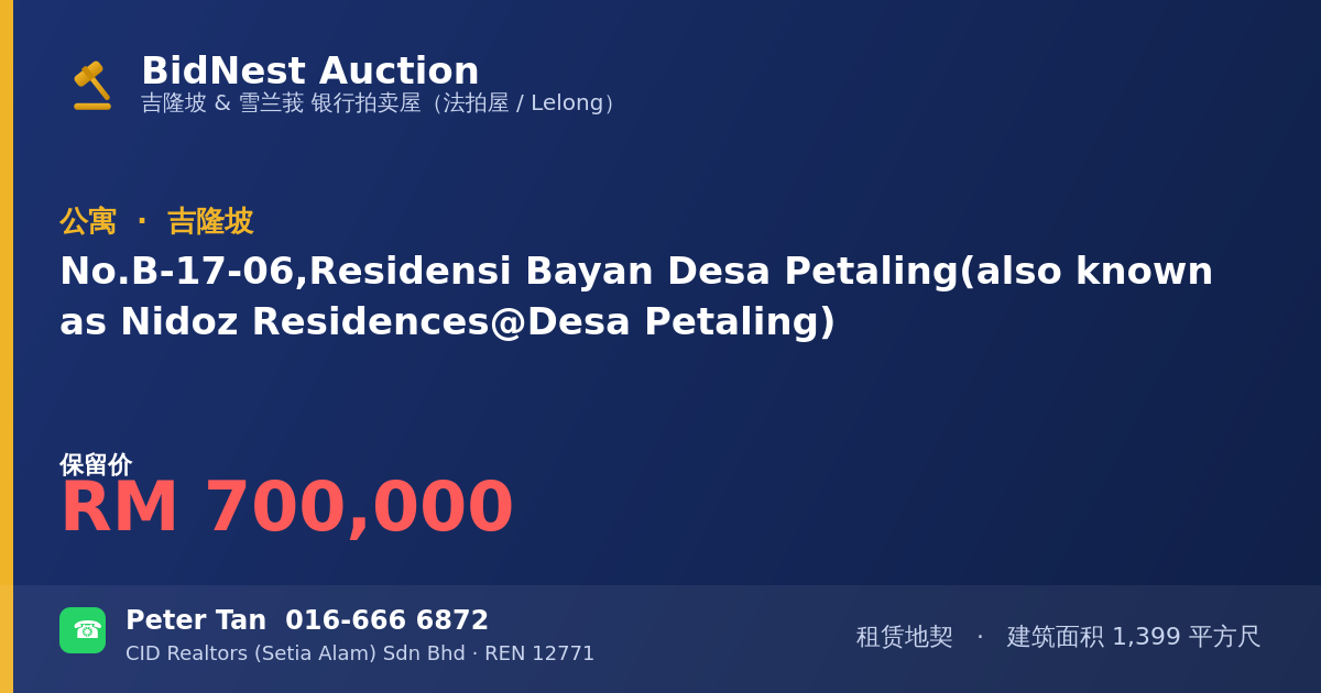 公寓 · No. B-17-06, Residensi Bayan Desa Petaling (also known as Nidoz Residences @ Desa Petaling)