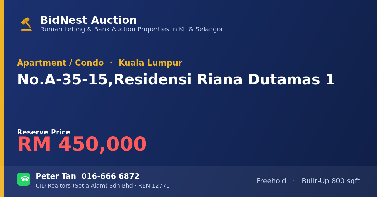 Apartment / Condo · No. A-35-15, Residensi Riana Dutamas 1