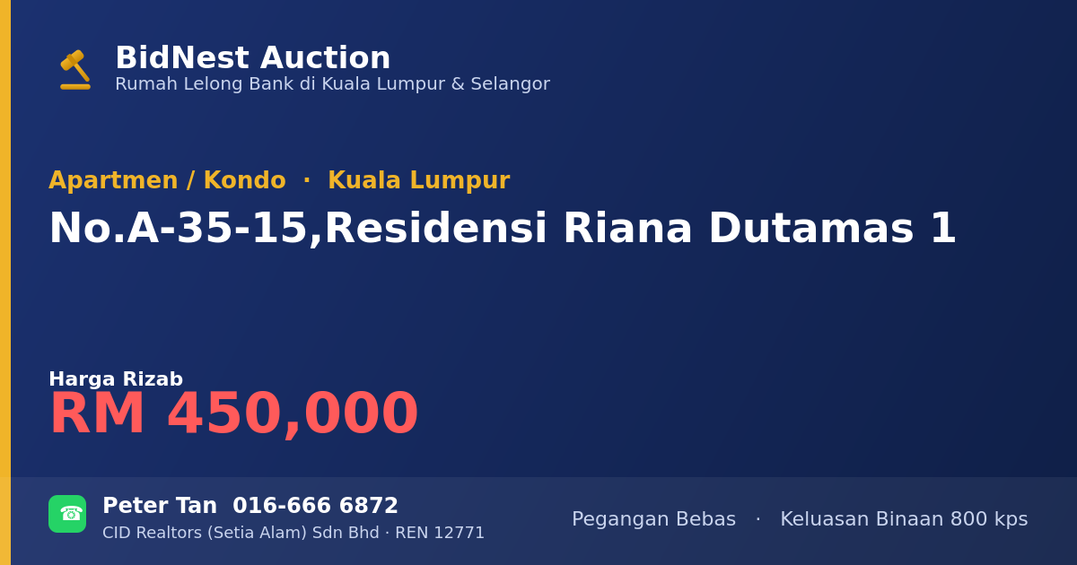 Apartmen / Kondo · No. A-35-15, Residensi Riana Dutamas 1