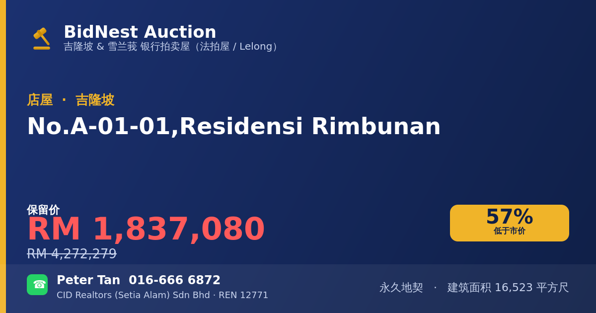 店屋 · No. A-01-01, Residensi Rimbunan