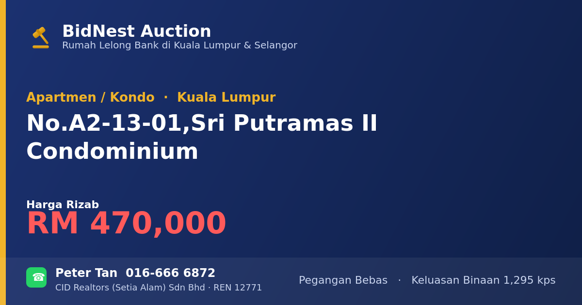 Apartmen / Kondo · No. A2-13-01, Sri Putramas II Condominium