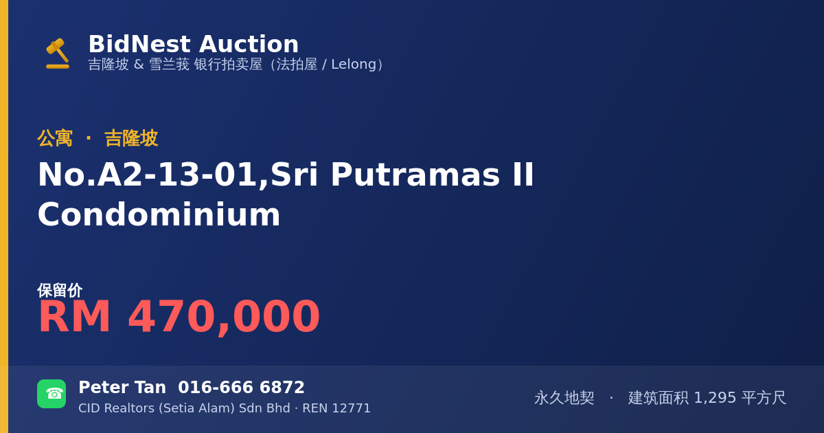公寓 · No. A2-13-01, Sri Putramas II Condominium