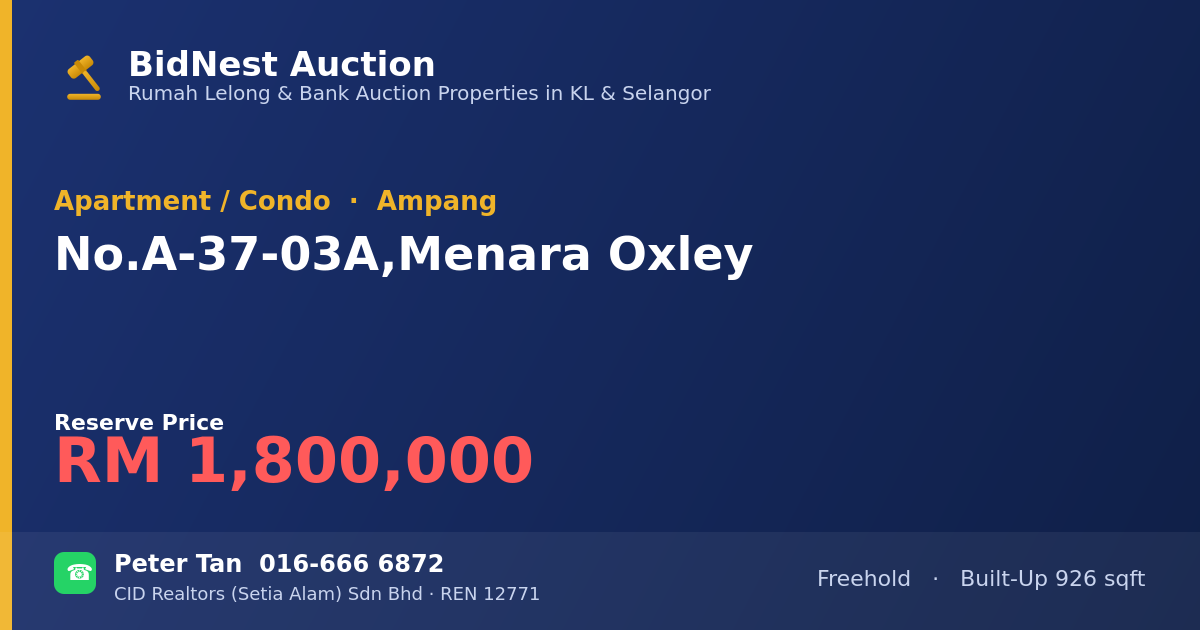 Apartment / Condo · No. A-37-03A, Menara Oxley