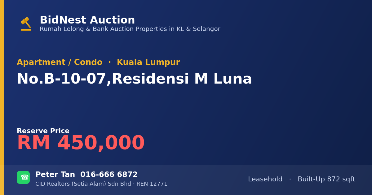 Apartment / Condo · No. B-10-07, Residensi M Luna
