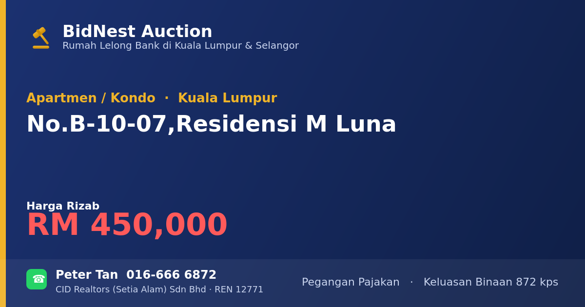 Apartmen / Kondo · No. B-10-07, Residensi M Luna