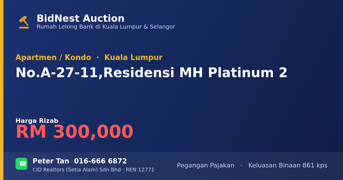 Apartmen / Kondo · No. A-27-11, Residensi MH Platinum 2