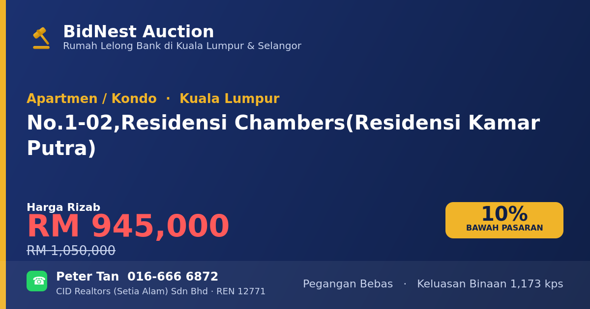 Apartmen / Kondo · No. 1-02, Residensi Chambers (Residensi Kamar Putra)