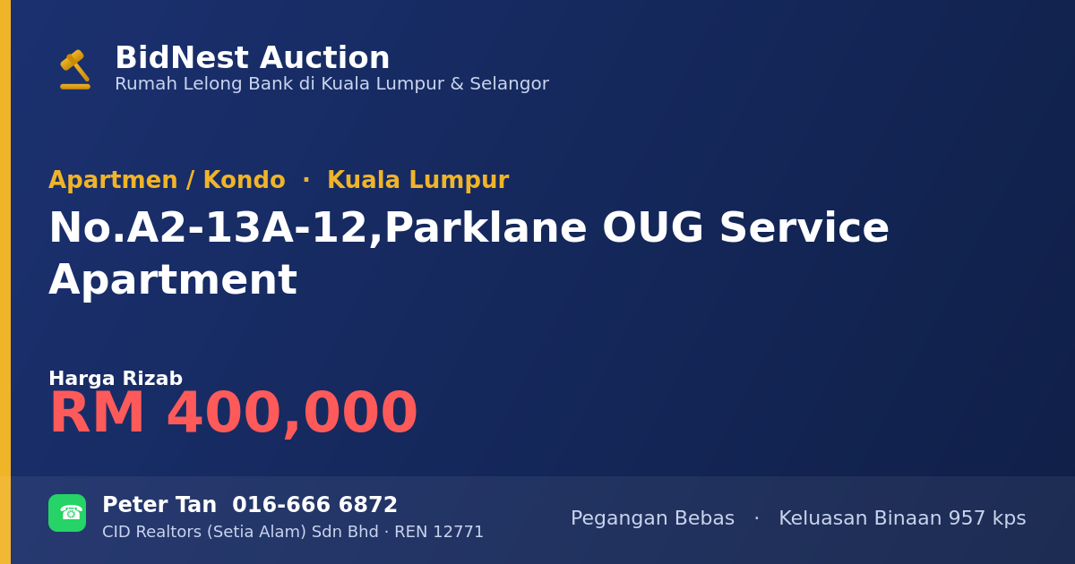 Apartmen / Kondo · No. A2-13A-12, Parklane OUG Service Apartment
