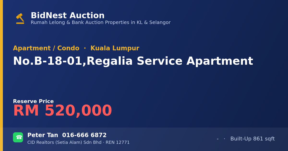 Apartment / Condo · No. B-18-01, Regalia Service Apartment