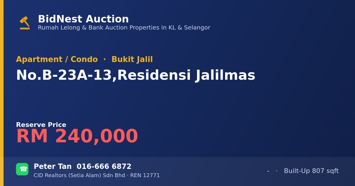 Apartment / Condo · No. B-23A-13, Residensi Jalilmas