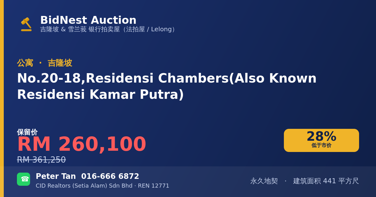 公寓 · No. 20-18, Residensi Chambers (Also Known Residensi Kamar Putra)