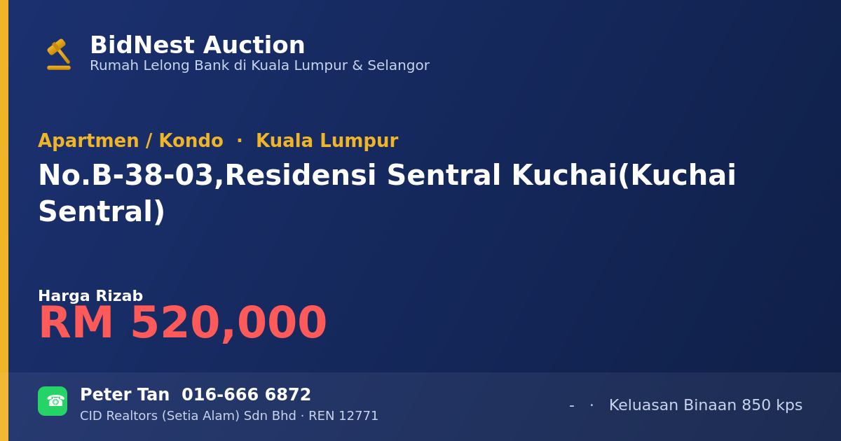Apartmen / Kondo · No. B-38-03, Residensi Sentral Kuchai (Kuchai Sentral)