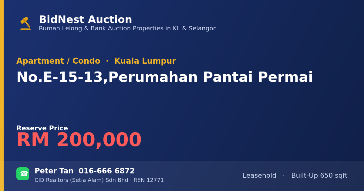 Apartment / Condo · No. E-15-13, Perumahan Pantai Permai