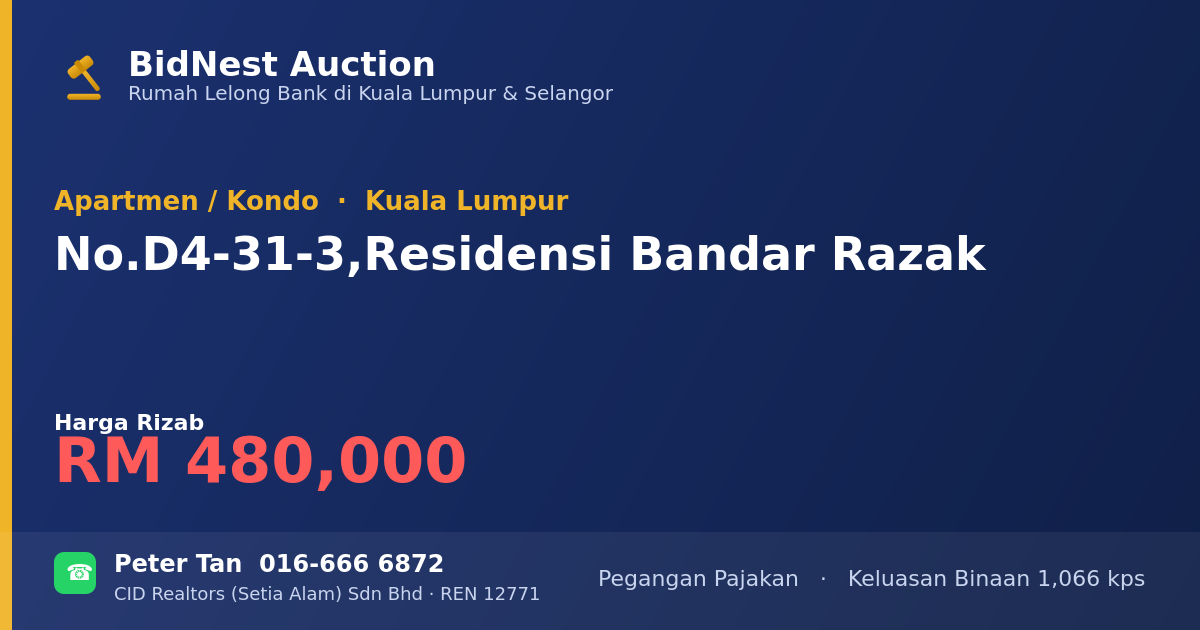 Apartmen / Kondo · No. D4-31-3, Residensi Bandar Razak